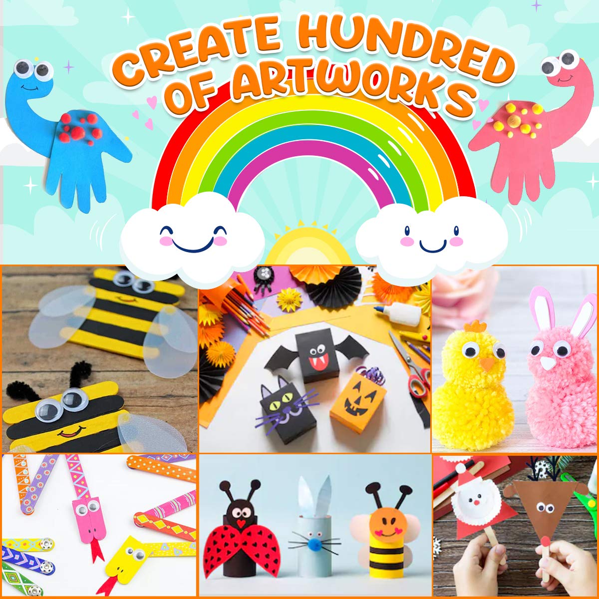 Goody King Arts and Crafts Supplies for Kids - Craft Art Supply Jar Kit for Student Age 4 5 6 7 8 9 10 Year Old Crafting Activity - Collage Arts Set Goody King