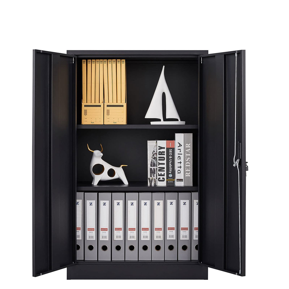 Neylory Metal Storage Cabinet with Locking Doors, Lockable Steel Storage Cabinet with 2 Doors and Shelves, Black Metal Cabinet with Lock, Small Steel Neylory