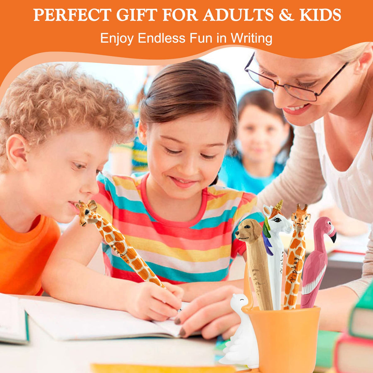 VIPbuy 2 Count 100% Handmade Wood Carved Gel Ink Pens -Novelty Refillable Writing Pens Office School Supplies Birthday Christmas Gift, Giraffe VIPbuy