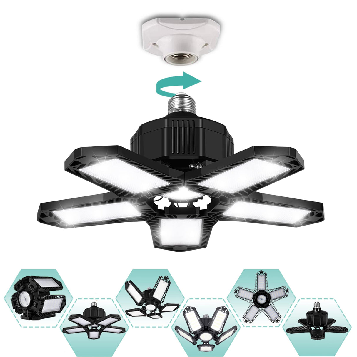 AYSEMO 100W 10000LM Super Bright 5-Panel LED Light Bulb, 6000K Daylight, E26/E27 Base, High Bay Lighting for Garage, Basement, Barn AYSEMO