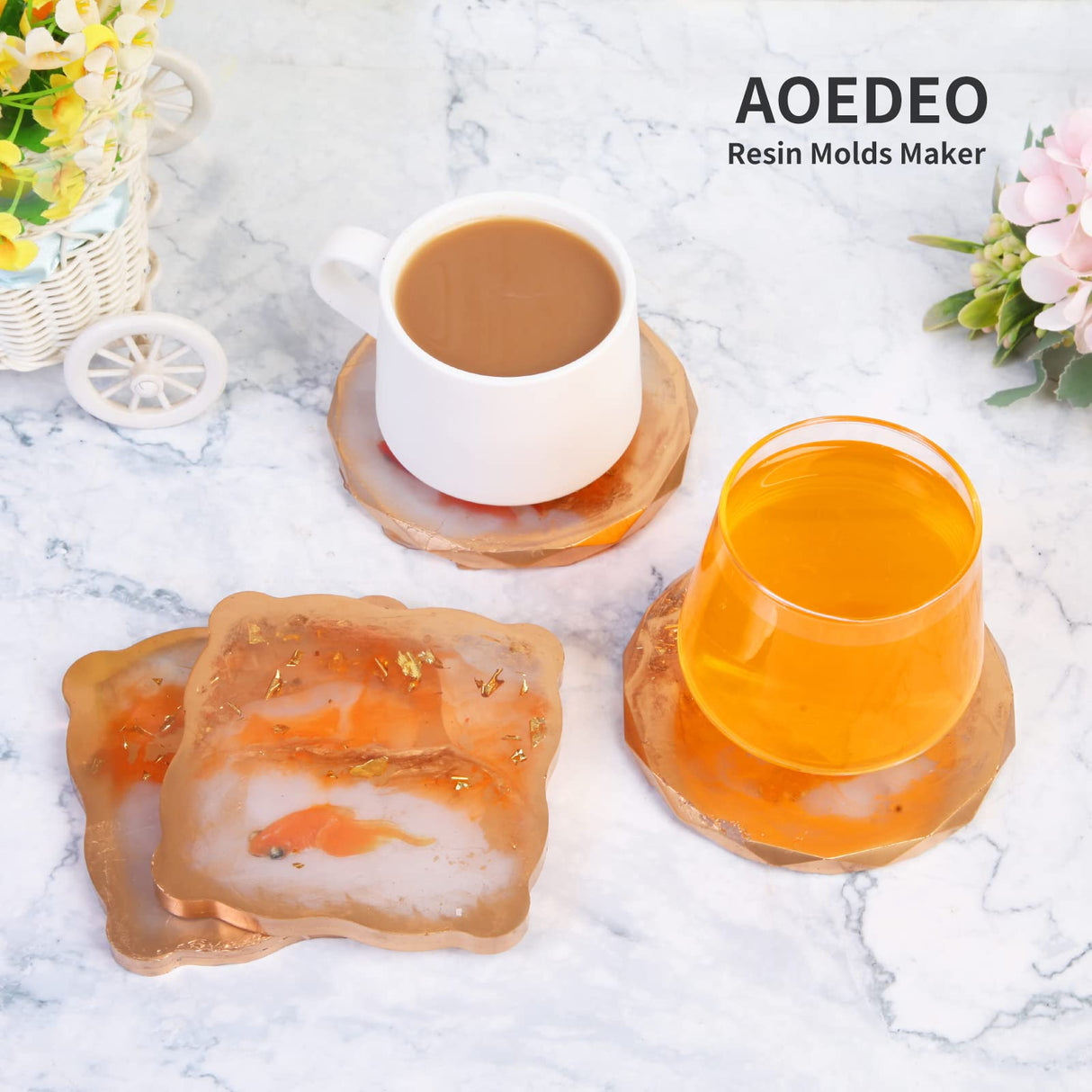 AOEDEO 4pcs Resin Coaster Molds for Epoxy Resin,4 pcs Diamond Edge Round Coaster Resin Molds for Resin Casting Epoxy Resin Molds for DIY Resin,Cups AOEDEO