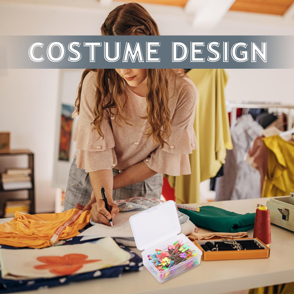 404Pcs Flat Head Straight Pins Kits, Sewing Flat Head Pins Set, Colored Head Sewing Pins Quilting Pins with Storage Box for DIY Handicraft Marking FTEVEN