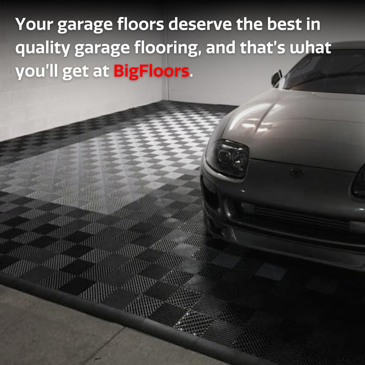 Big Floors RaceDeck Free-Flow Open Rib Self-Draining Design, Durable Copolymer Plastic Interlocking Modular Garage Flooring Tile (48 Pack), Graphite Big Floors