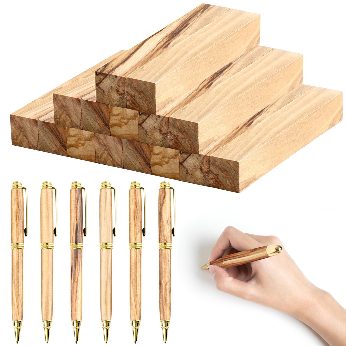 Spiareal 15 Pcs Olive Wood Pen Blanks Pen Turning Supplies DIY Crafts Pen Turning Kit, 5 x 3/4 x 3/4 Inch Spiareal