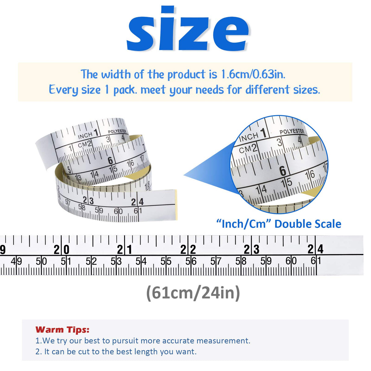 Self-Adhesive Measuring Tape Workbench Ruler Adhesive Backed Double Scale Stick Tape Measure for Work Woodworking, Saw, Drafting Table (24 Inch,5 Zonon