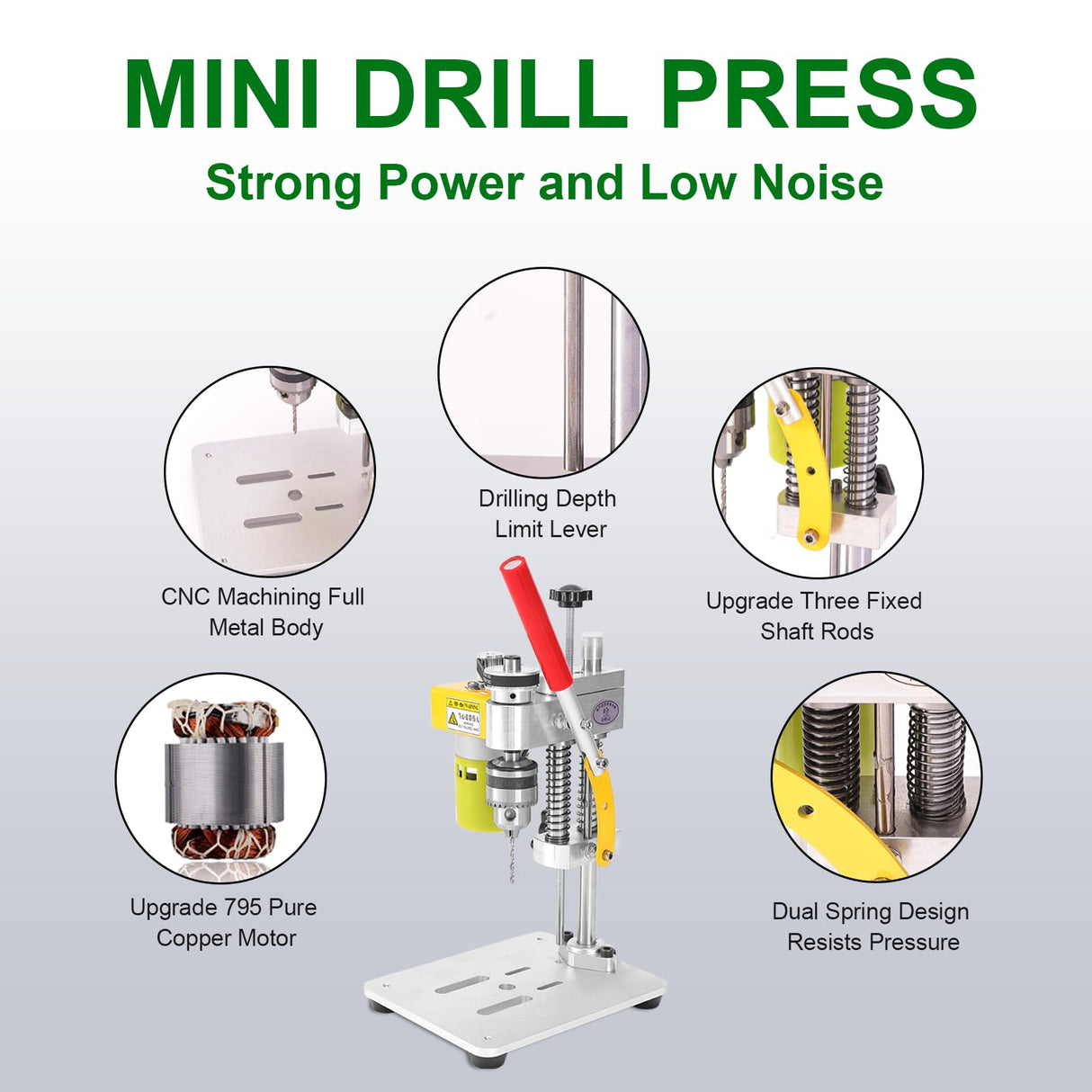 Mini Bench Drill Press, LAKIX Small Benchtop Drill Press High Precison, Low Noise, Compact Size Desktop Drilling Machine, 7-Speed B10 Chuck for LAKIX
