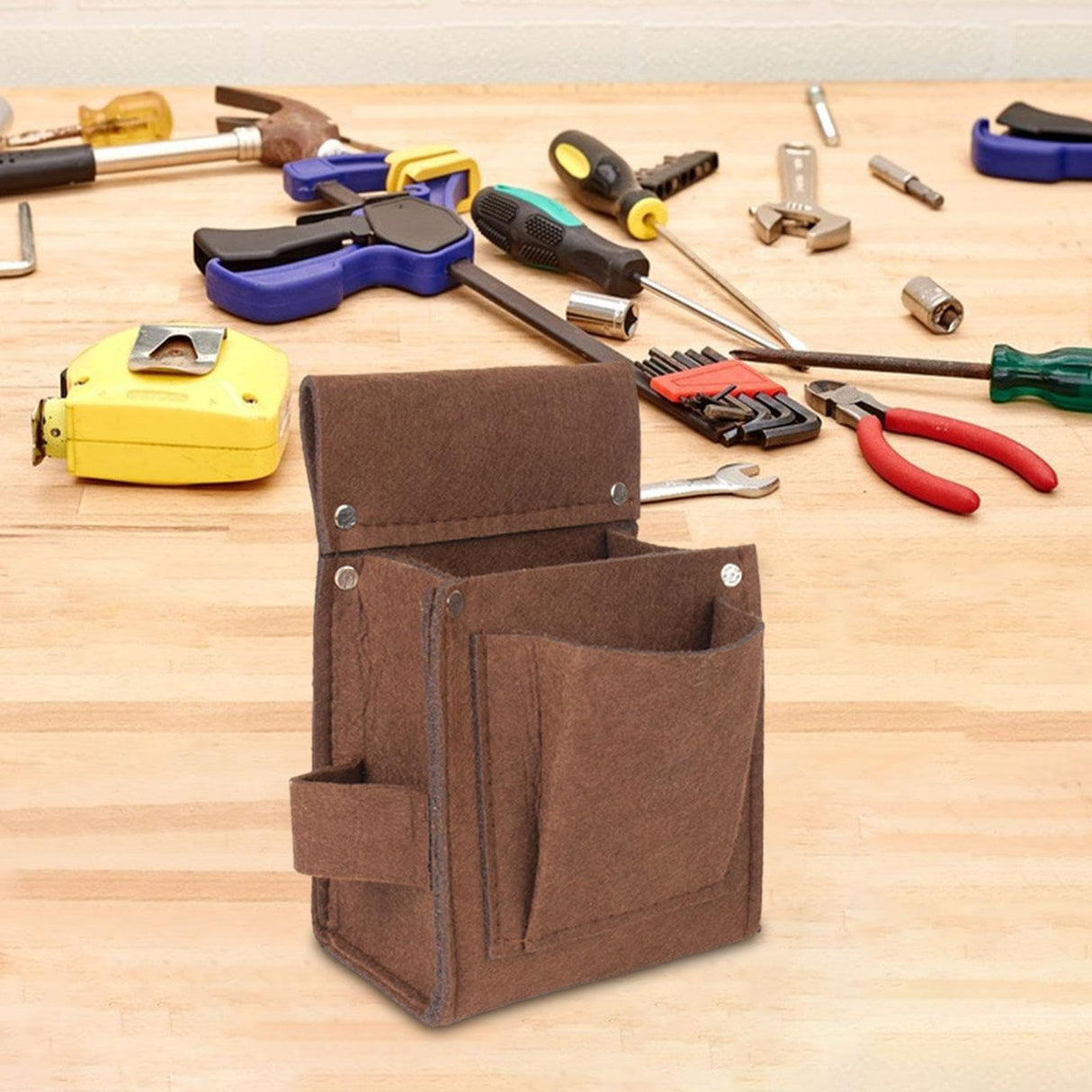 KLKCMS Construction Tool Belt Belt Tool Bag Durable Heavy Duty Nail Tool Pouch Bag for Construction Carpenter without Belt Handyman, Brown 13x19x8cm KLKCMS