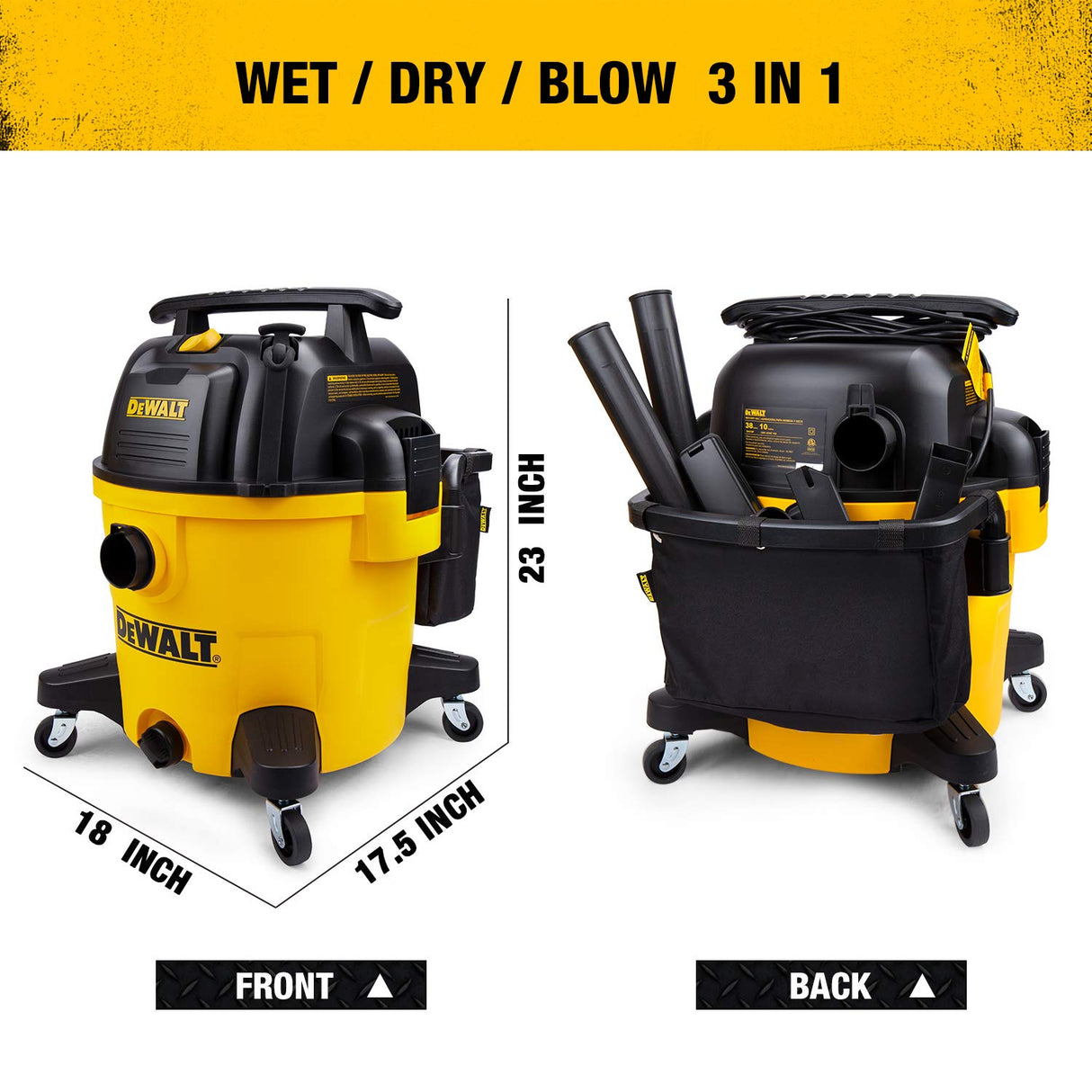 DeWALT DXV10PZ 10 Gallon 5.5 Peak HP Poly Wet Dry Vacuum, Yellow DEWALT