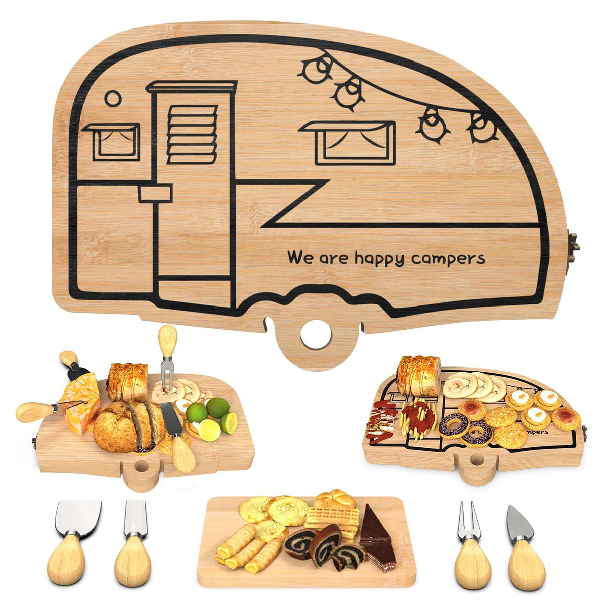 Haigoo Camping Cheese Board and Knife Set Foldable Bamboo Charcuterie Boards Gift Set Unique Cheese Cutting Board Birthday Gifts for Mom Dad House Haigoo