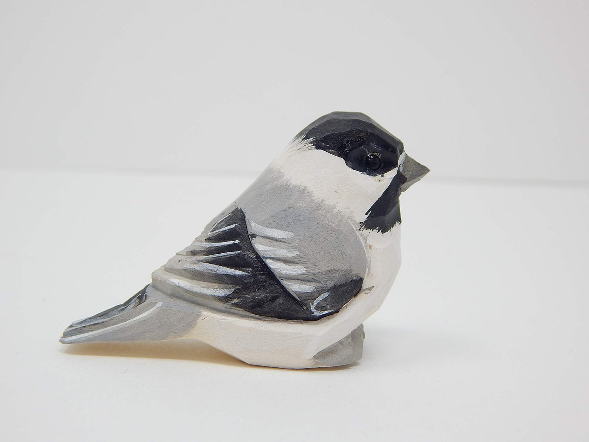 Selsela Chickadee - Wood Figurine Bird Black-Capped Chick Tit Miniature Chestnut Carolina Handmade Songbird Art Carved Small Animals Collectible Selsela