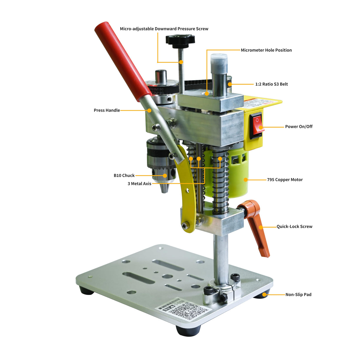 Electric Mini Drill Press, Precision Benchtop Drill Press, Two-way Hand Drill Press, 7 Speed Drilling Machine w/ B10 Chuck for 0.6-6mm Bits, Mefape Mefape