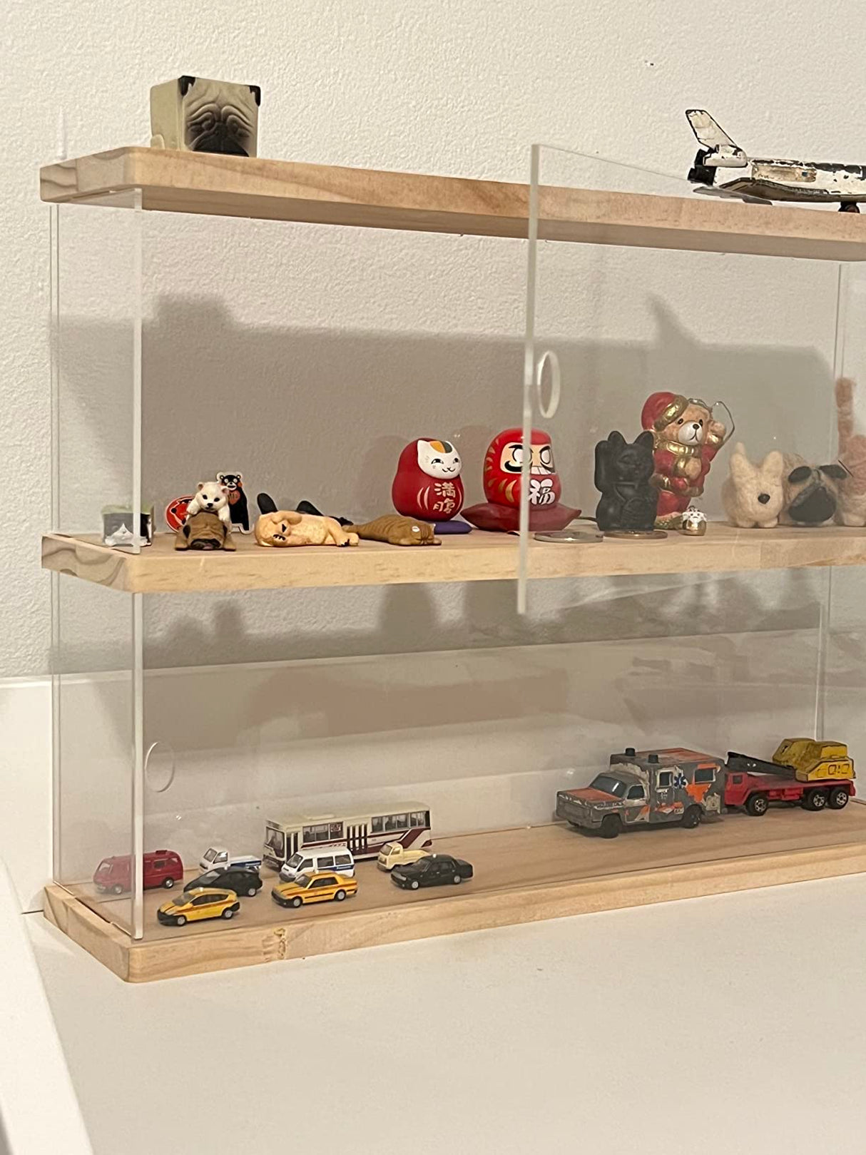 Clear Acrylic Display Shelf Case for Mini Funko Pop, Wooden Display Stand Riser 2 Layer Storage Rack for Decoration Action Figures Collectibles Toys, ELEpure