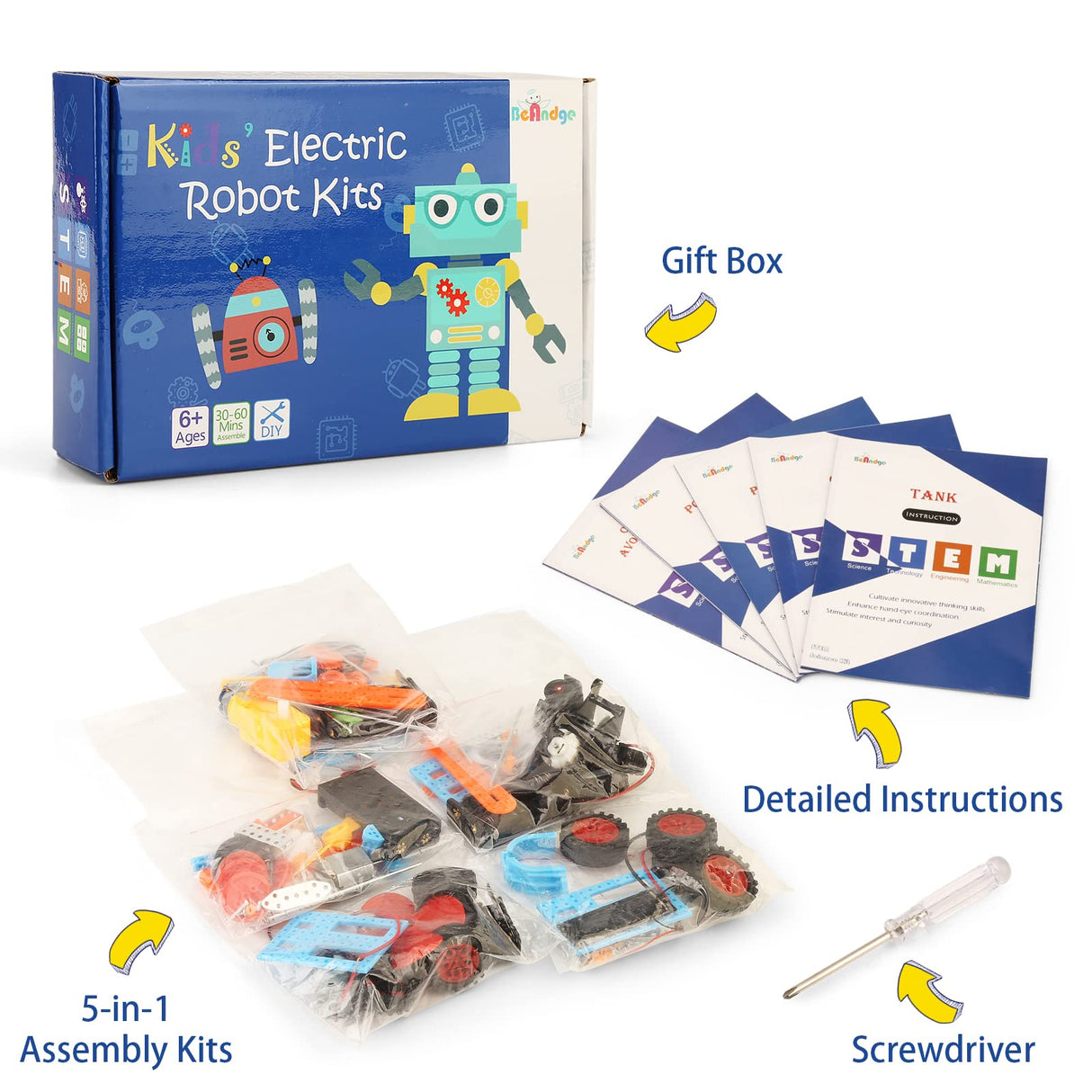 STEM Kits for Kids Age 6-8, Crafts for Boys 8-12, Craft Projects Car Building Kit, Electronic Engineering Toys Science Gifts, Build Robot DIY BeAndge