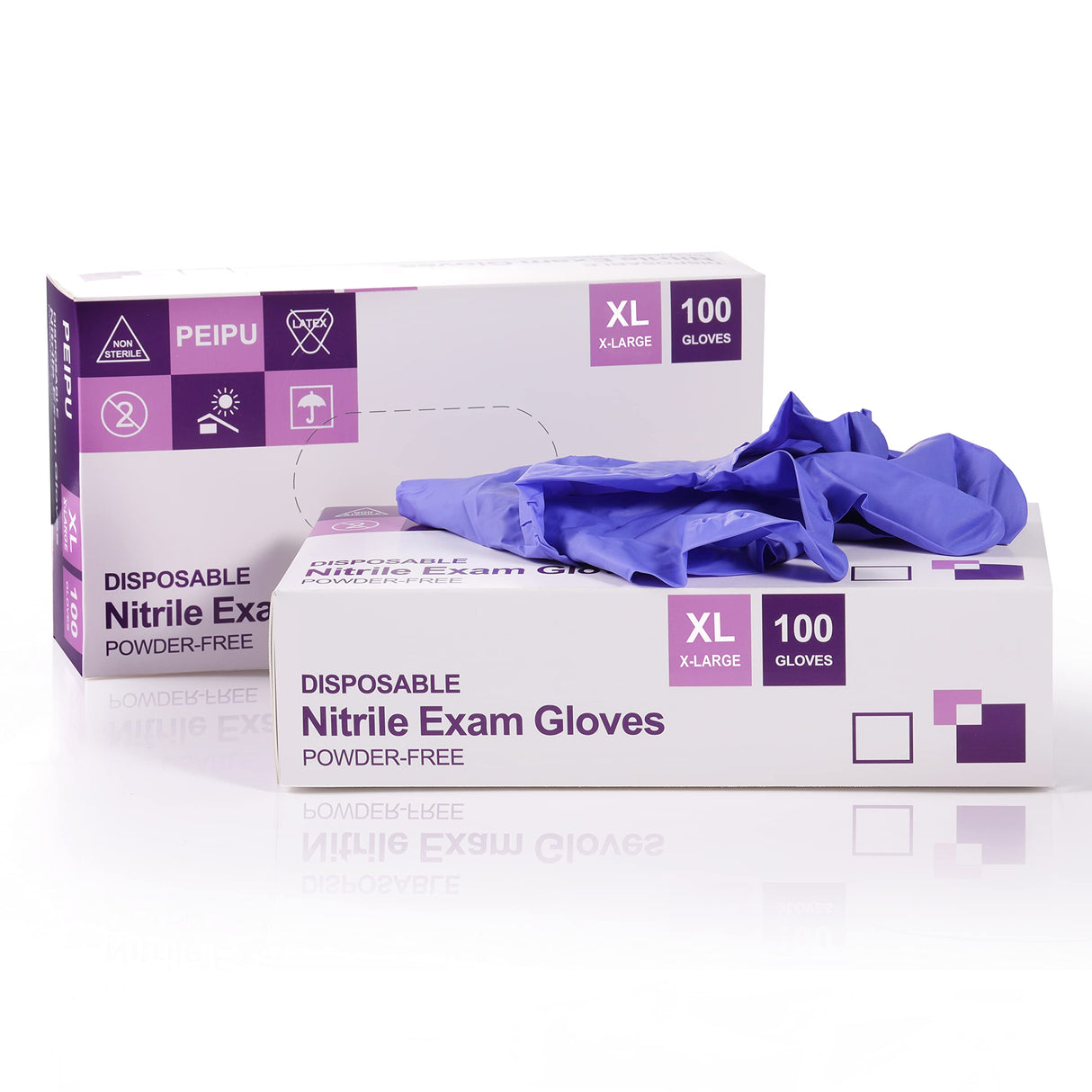 PEIPU Nitrile Gloves,Disposable Cleaning Gloves,(Medium, 100-Count) Powder Free, Latex Free,Rubber Free,Ultra-Strong,Food Handling Use, Single Use PEIPU