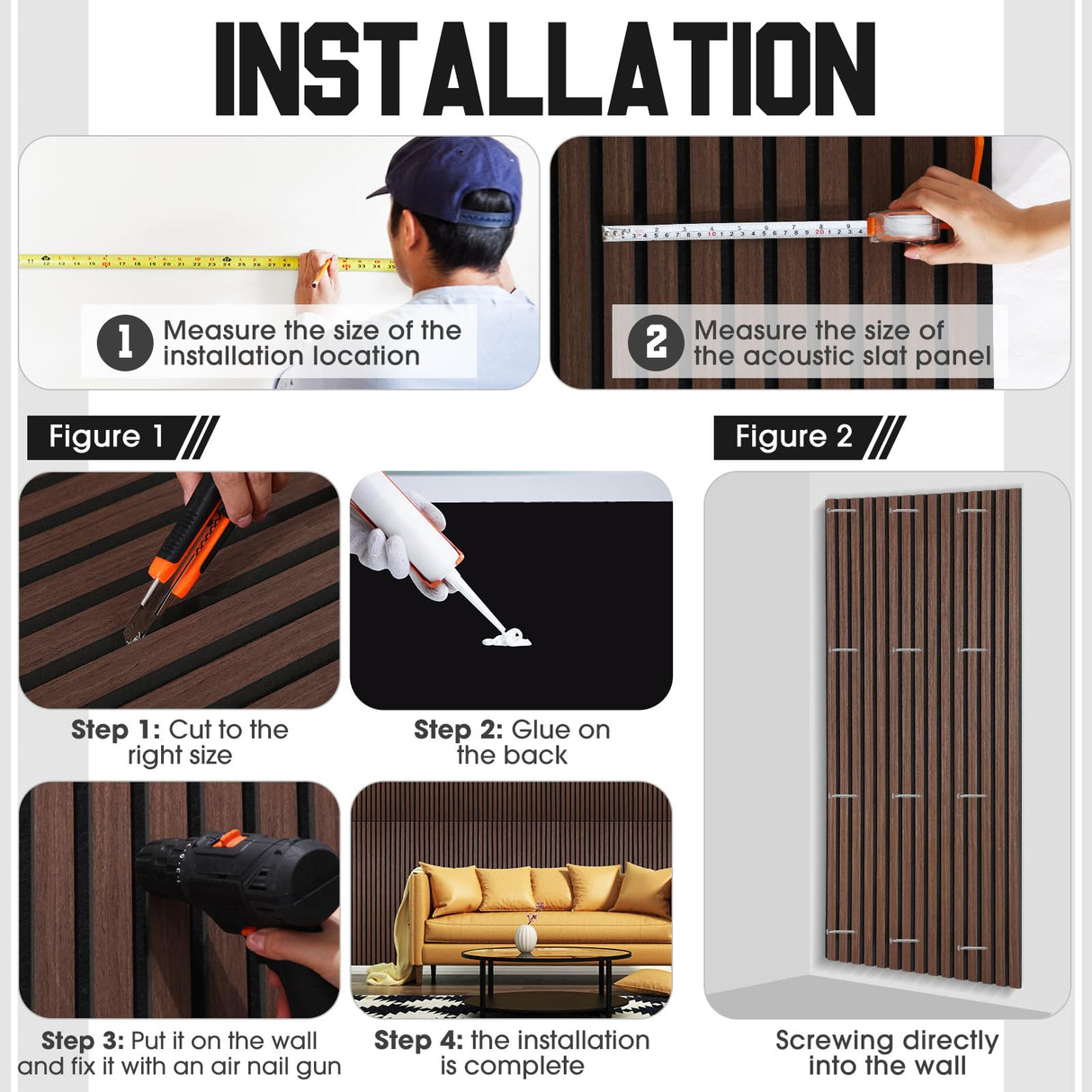 Frienda 6 Pcs 47.2 x 23.6 Inch Acoustic Wood Wall Panels Decorative Soundproof Wall Panels 3D Slat Wood Panels for Home Office Cinema Interior Wall Frienda