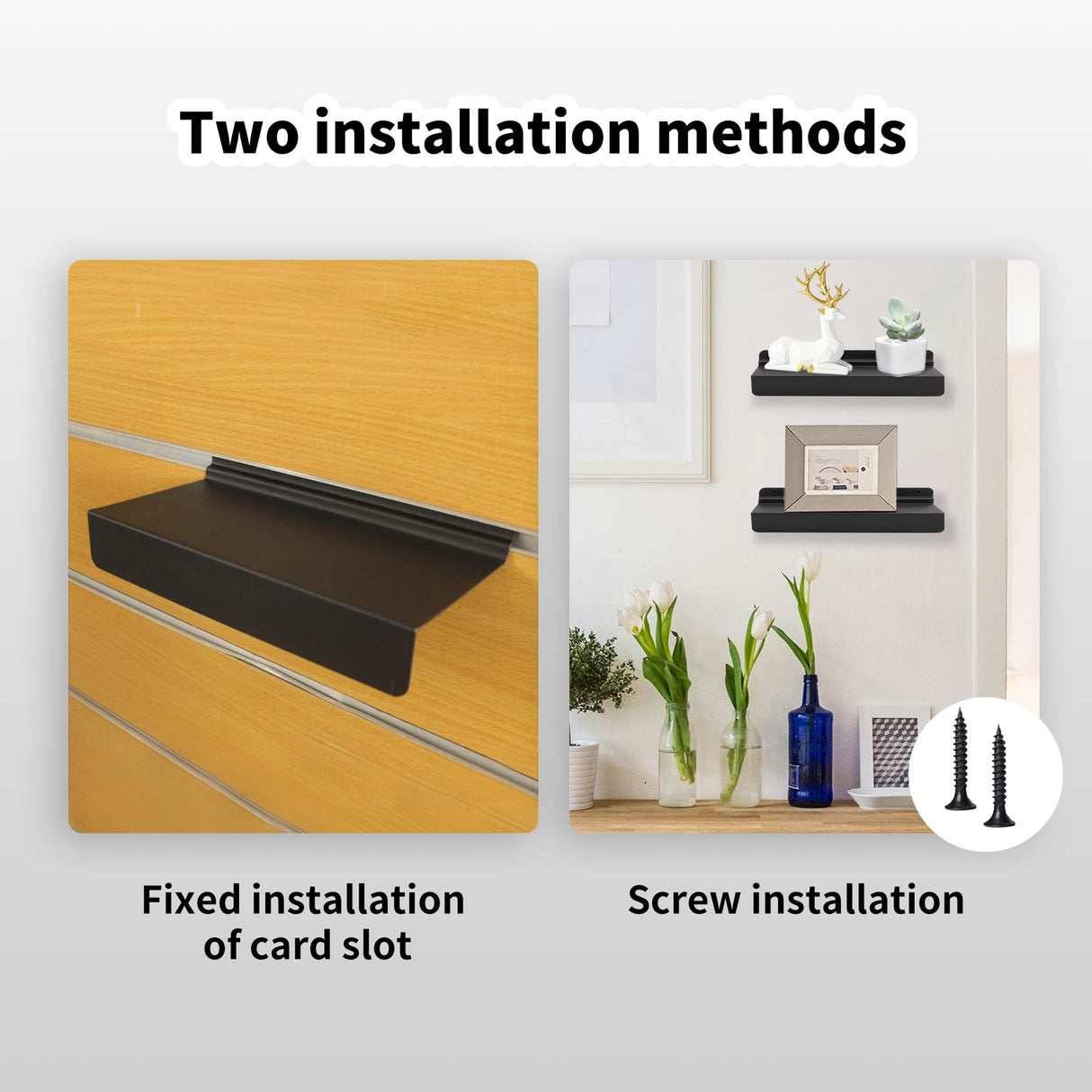 KEJJNYER 8 Pack Metal SlatWall Shelves, 4x10 Inch Slat Wall Shelves Black Flat Slat Board Shelving Slat Wall Panel Shelves for Shoes Retail Display KEJJNYER