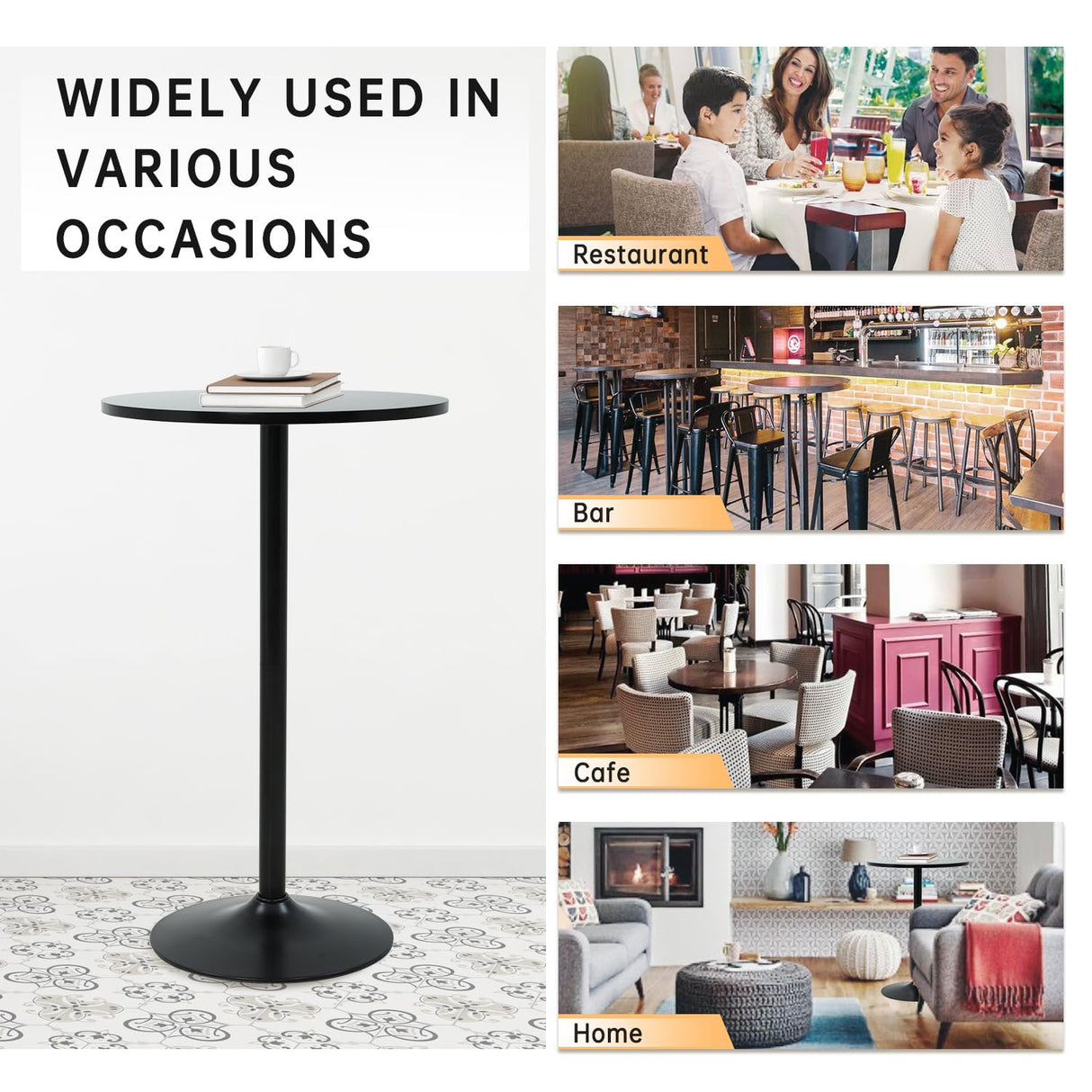 Modern 40" Black Round Bar Table with Solid Top and Sturdy Metal Base Dopinmin