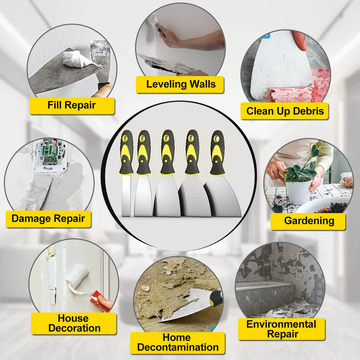 5Pcs Putty Knife, Set, 1" 2" 3" 4" 5" Scraper, Spackle Knife, Paint Scraper, Scraper Tool, No Rusting, Perfect For Repairing Drywall, Removing Rerdeim