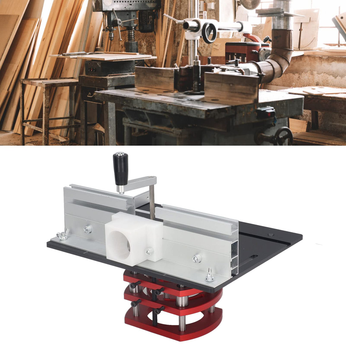 Router Lift Kit, Woodworking Table Base Plate Router Lift with Top Plate Router Lifting Base Slotting Trimming Chamfering Table Top for Engraving, POCREATION