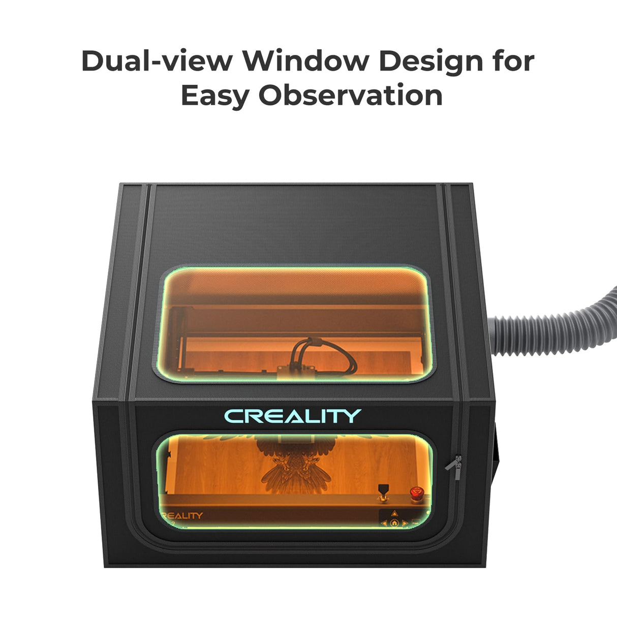 Creality Laser Engraver Enclosure 2.0 with Vent, Fireproof and Dustproof Laser Cutter Protective Cover 28.3x28.3x15.7in with Fan and Pipe, Fits for Creality