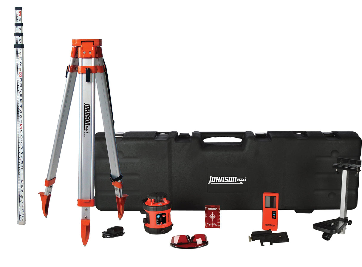 Johnson Level & Tool 99-026K Self-Leveling Horizontal Rotary Laser System w/ Hard Case Kit, 50 x 14.5", Red, 1 Kit,Orange Johnson