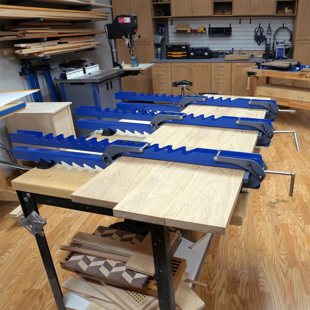 Deluxe Single Panel Clamps w/Scissor Couplers - Adjustable Clamp for Table & Benchtops - 4-Way Pressure Steel Clamps for Flat Panels & Flush Joints ROCKLER