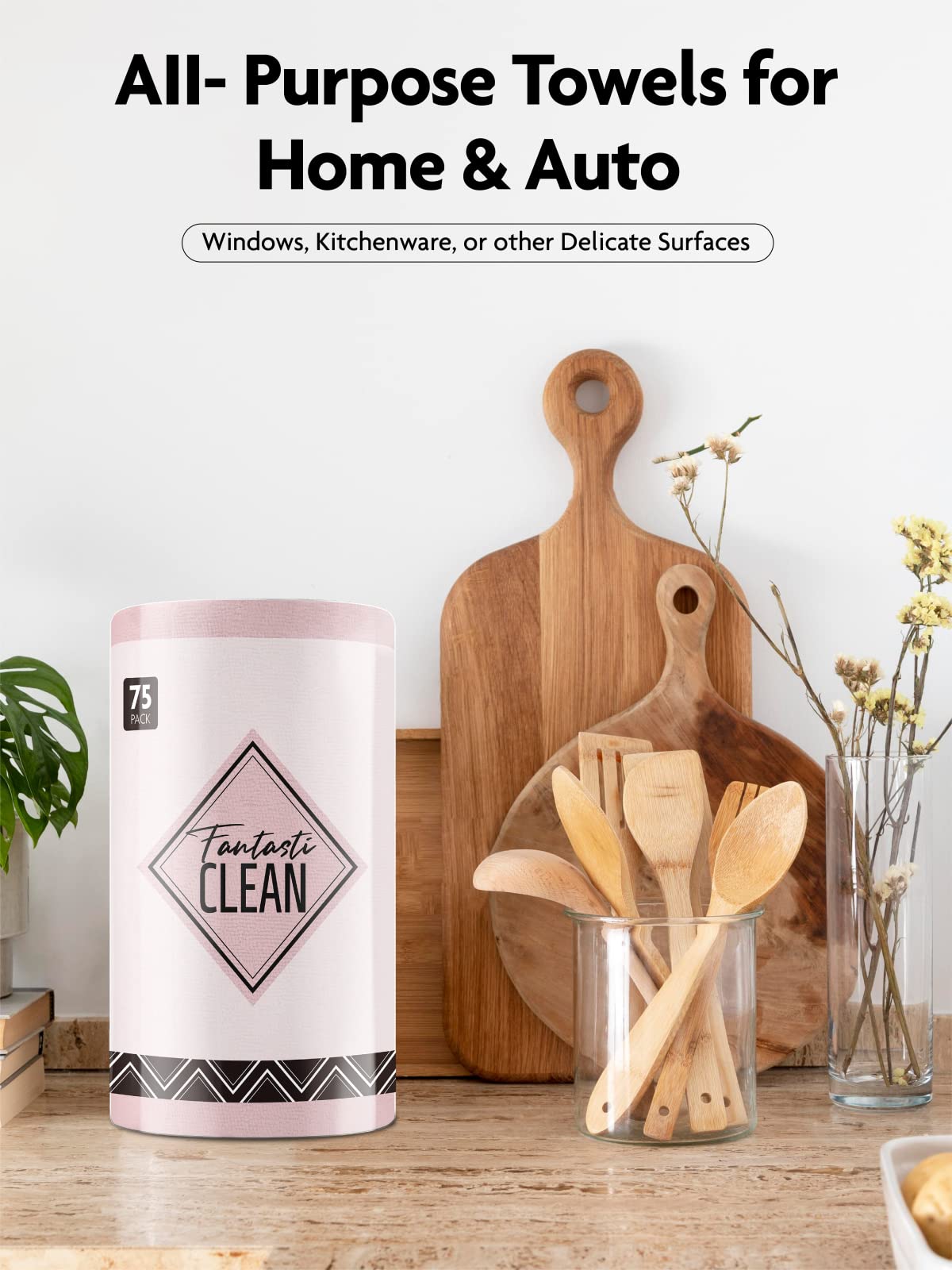 Fantasticlean Microfiber Cleaning Cloth Roll -75 Pack, 12x12", Tear Away Towels, Reusable Washable Rags (Pink) Fantasticlean