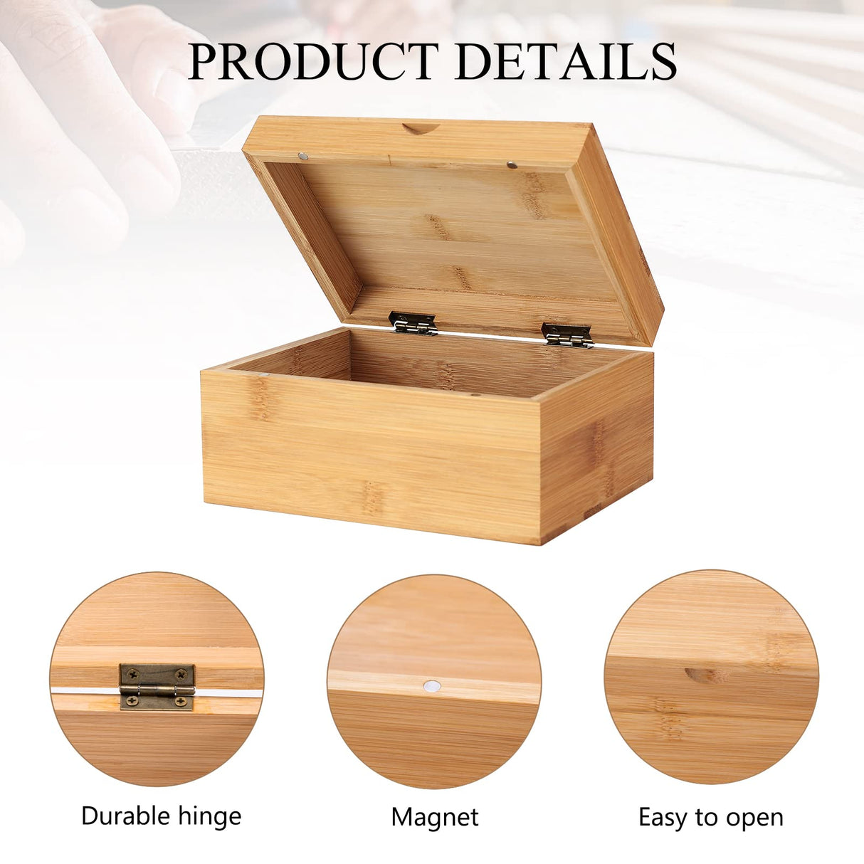 Woiworco Small Bamboo Wooden Box with Hinged Lid, 6.7 x 5.1 x 3.1 inch Natural Wooden Boxes Box for Crafts Art and DIY Hobbies, Decorative Box and Woiworco