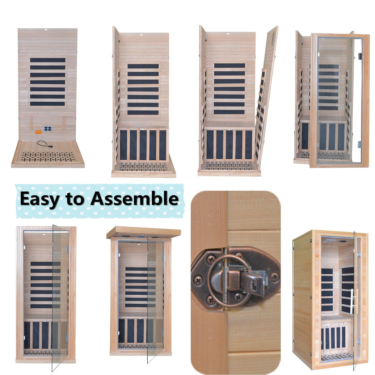 Infrared Saunas Room for Home 1 Person 1260W,7 Piece Graphene Heating Plate Dry Sauna, Wooden Canadian Hemlock Indoor Spa Sauna,Multi Functional Kang Share