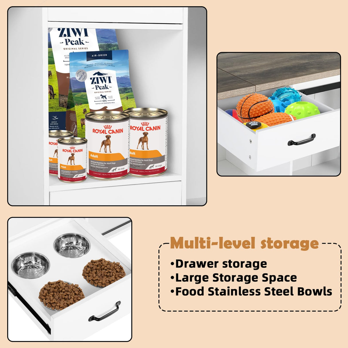 Extra Large Dog Crate Furniture, 85" Sliding Door Double Kennel for 2 Large Dogs Divided, Heavy Duty Wooden Dog Crate Kennel Furniture with 4 Dog okcomuy