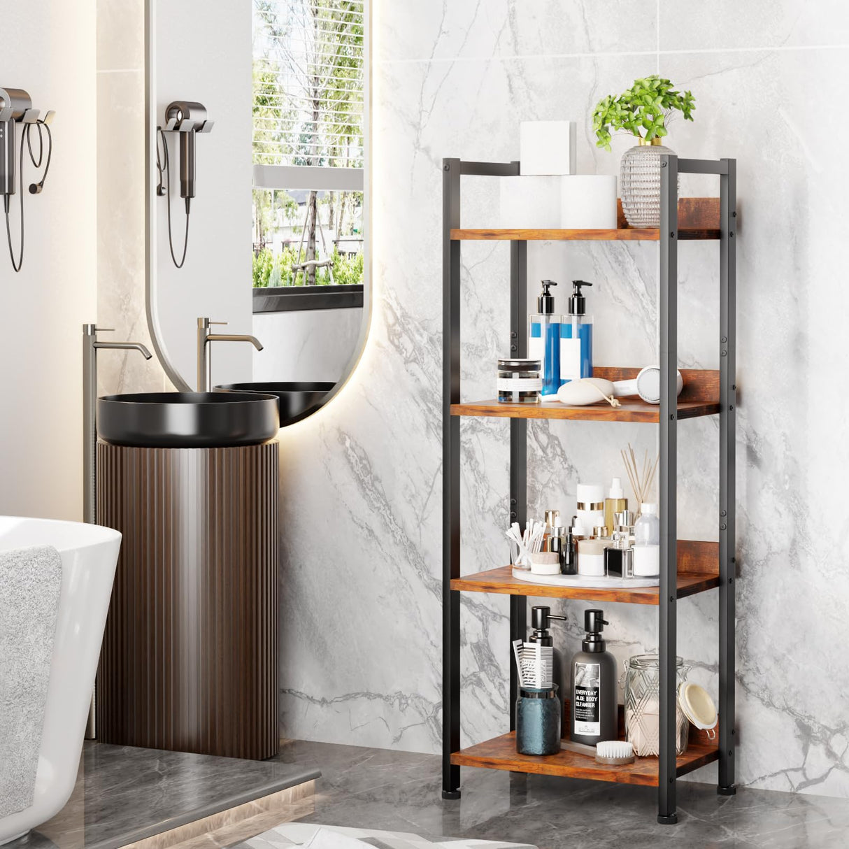 Furologee Rustic 4 Tier Industrial Bookshelf with Removable Drawer Furologee