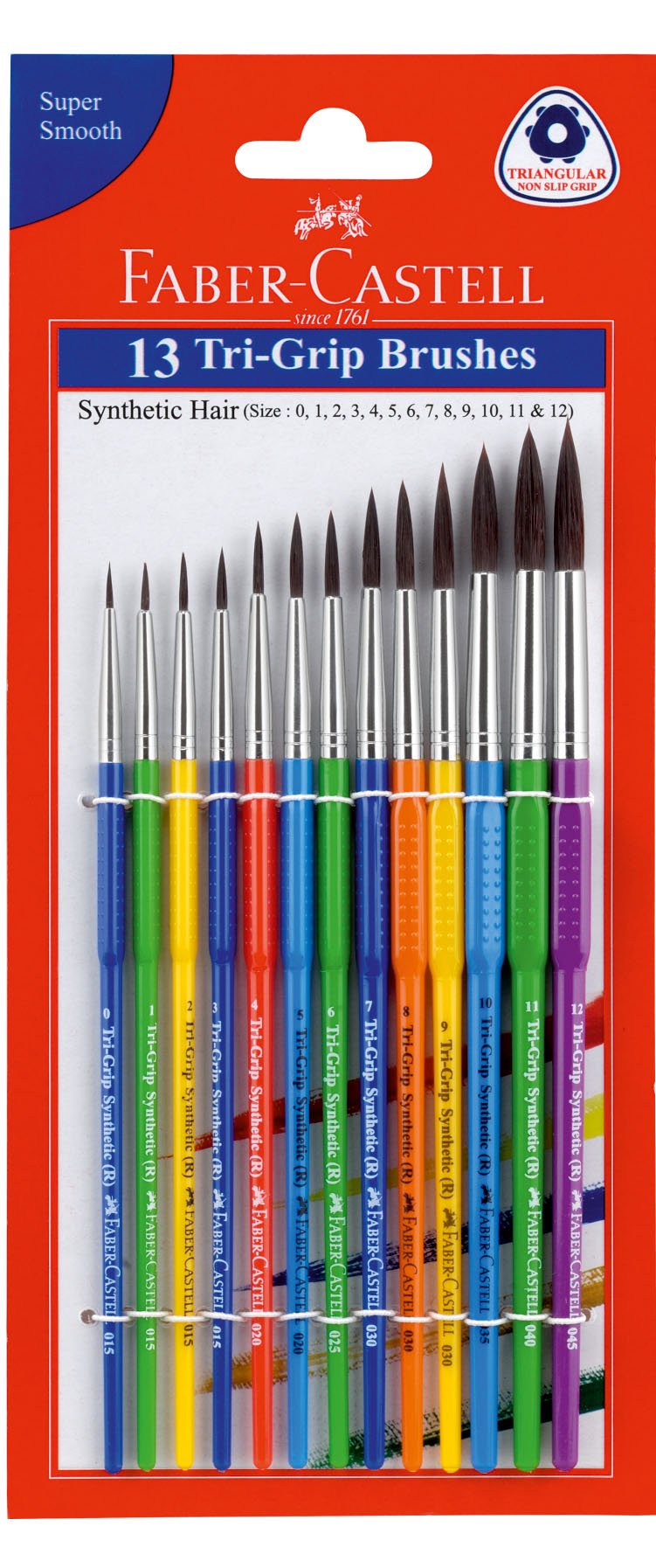 A.W.Faber-Castell I Pvt Ltd Tri-Grip Synthetic Hair Round Assorted Paint Brush, Set of 13 Faber-Castell