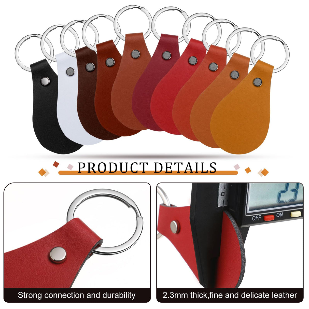 Nosiny 100 Pcs Pu Leather Key Fob Kit 10 Colors Leather Keychain Blanks with Key Rings and Rivets Key Chains Bulk for DIY (Bright Color) Nosiny