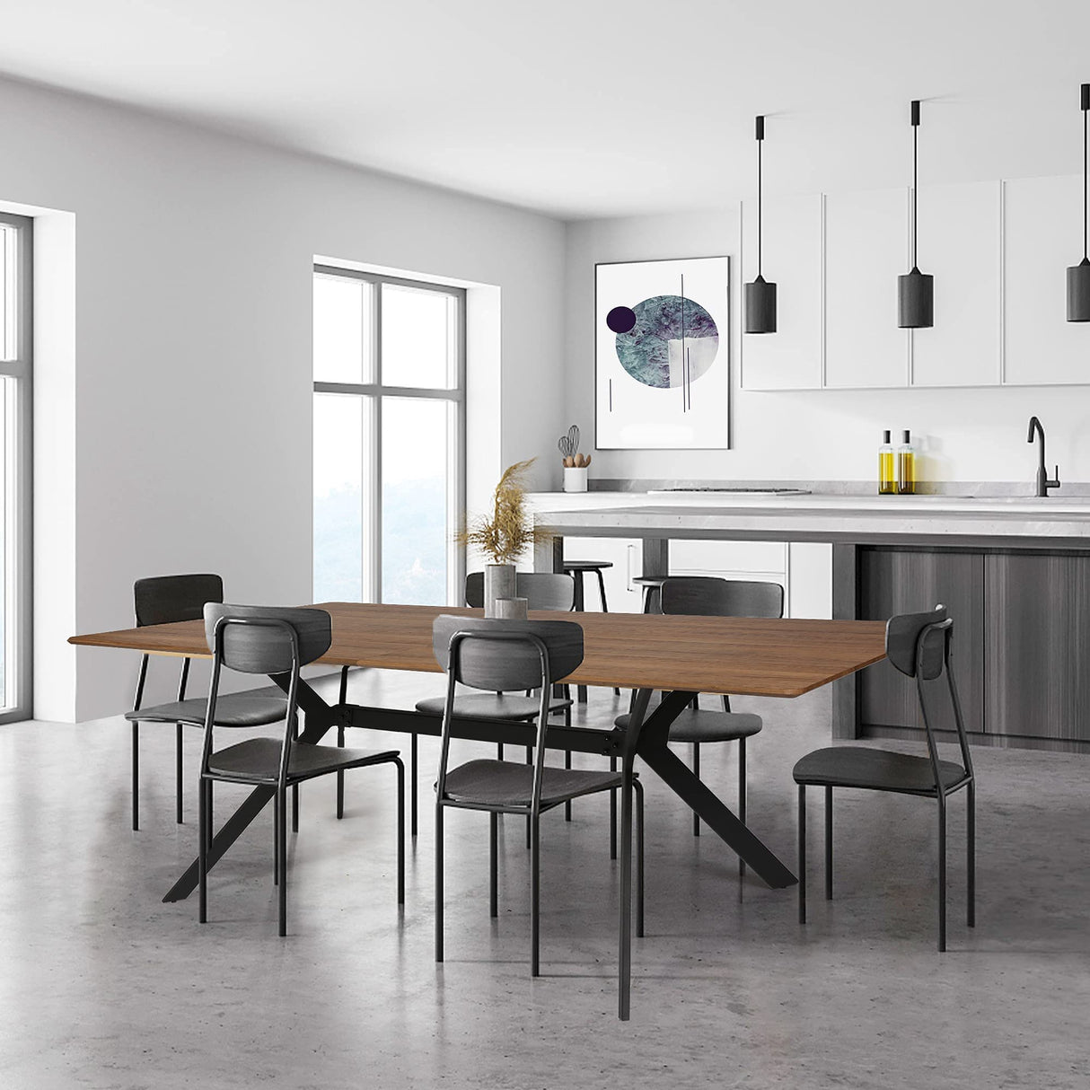 LUCKYERMORE 71"x35.5" Dining Table for 6-8 Mid-Century Modern Rectangle Wood Kitchen Table Farmhouse Dining Table for Dining Room Balcony Cafe Bar LUCKYERMORE