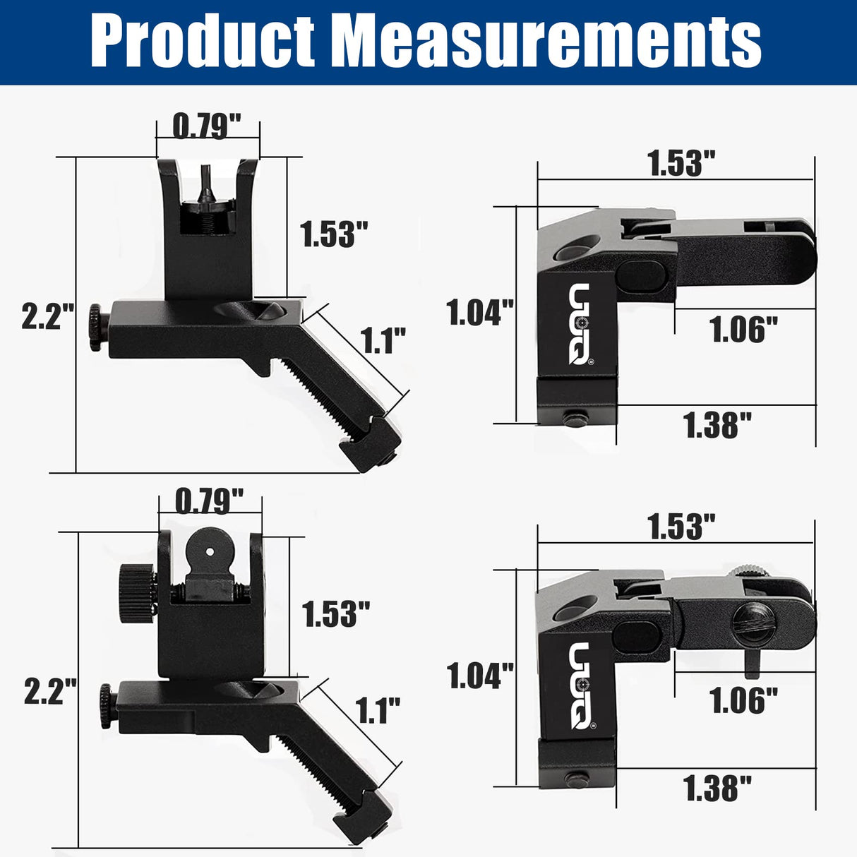 UUQ 45 Degree Offset Fiber Optic Iron Sights,Flip Up Front Rear Sites with Red&Green Dot,BUIS Backup Sight Set for Airsoft Gun, Tool-Free Adjustable UUQ