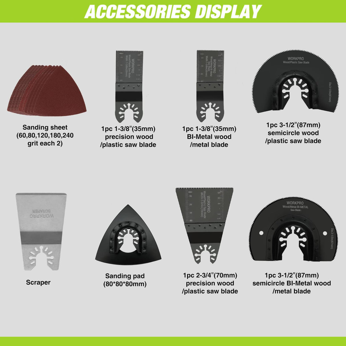 WORKPRO Oscillating Multi-Tool Kit, 3.0 Amp Corded Quick-Lock Replaceable Oscillating Saw with 7 Variable Speed, 3° Oscillation Angle, 17pcs Saw WORKPRO