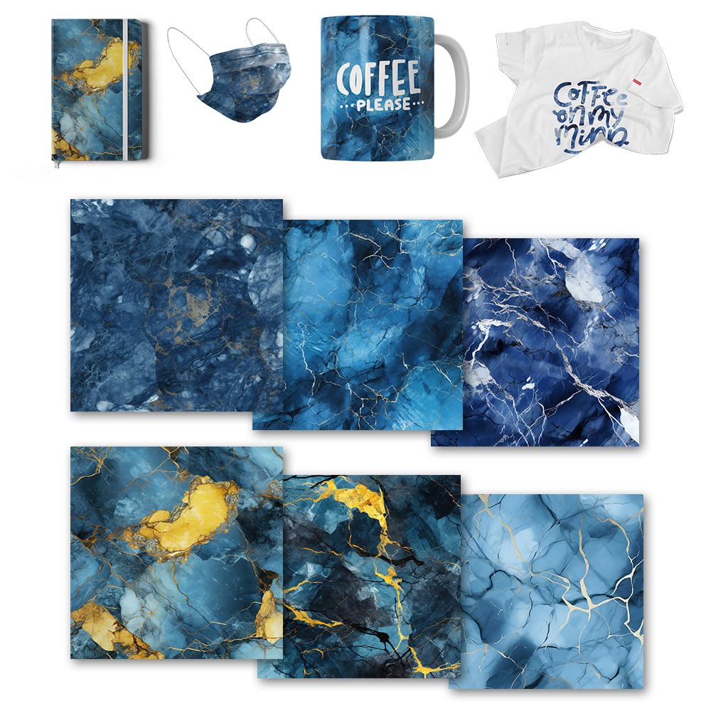 Infusible Transfer Ink Sheets for Heat Press Machine,12x12 Inch Blue Marble Sublimation Transfer Paper for Heat Press Machine, 6 Sheets Lucky Goddness