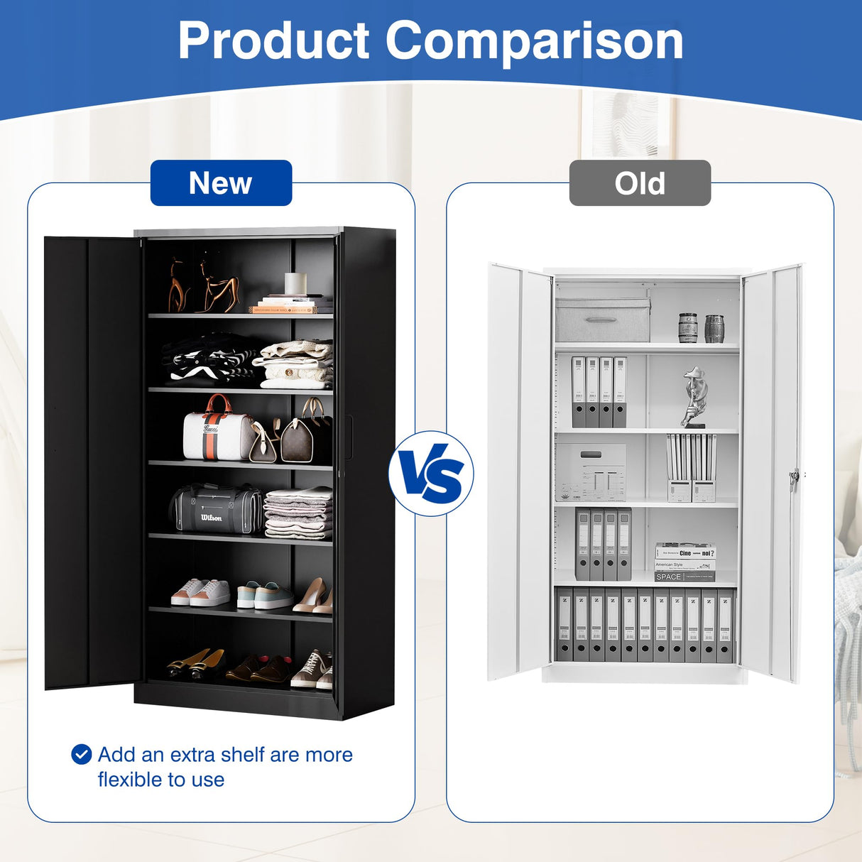BYNSOE Metal Garage Storage Cabinet with Lock and 5 Adjustable Shelves, Steel Tool Cabinets with Locking Door for Home, School, Office, Garage BYNSOE