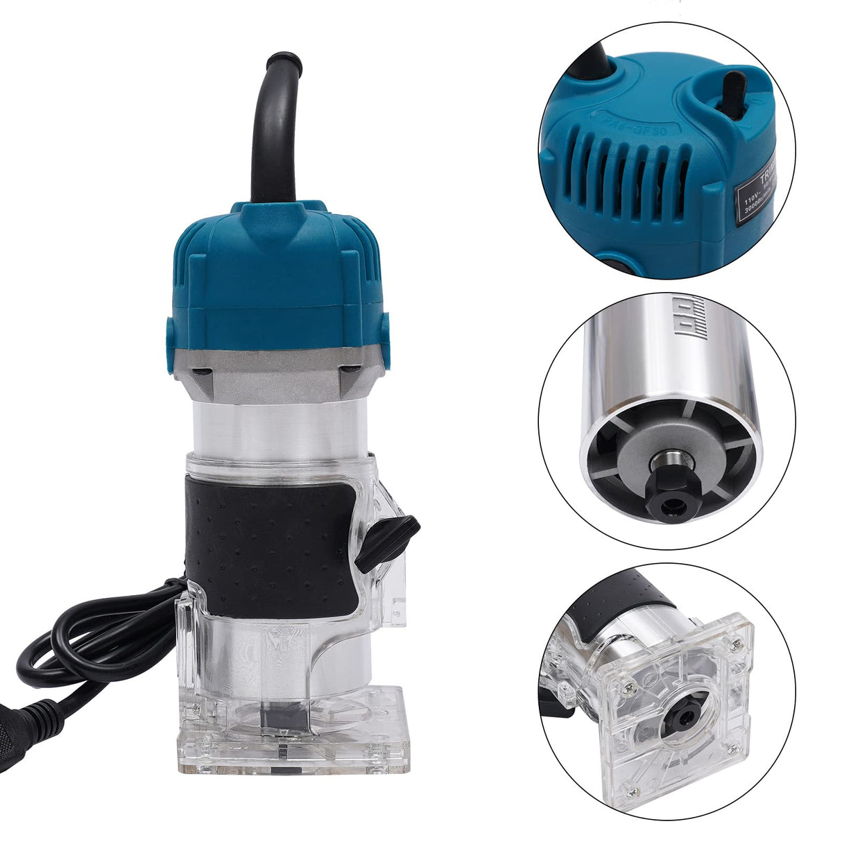 Compact Router Tool, 110V 800W Electric Woodworking Router Handheld Compact Wood Router with 12PCS 1/4" Router Bits Wood Laminate Palm Joiner Wood QUEWATSA