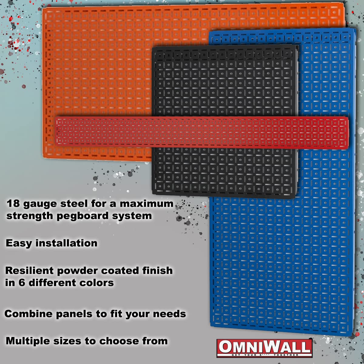 OmniWall 16" x 32" Metal Pegboard Panel 4-Pack for Garage & Home Wall Storage Organization System (Blue) OmniWall
