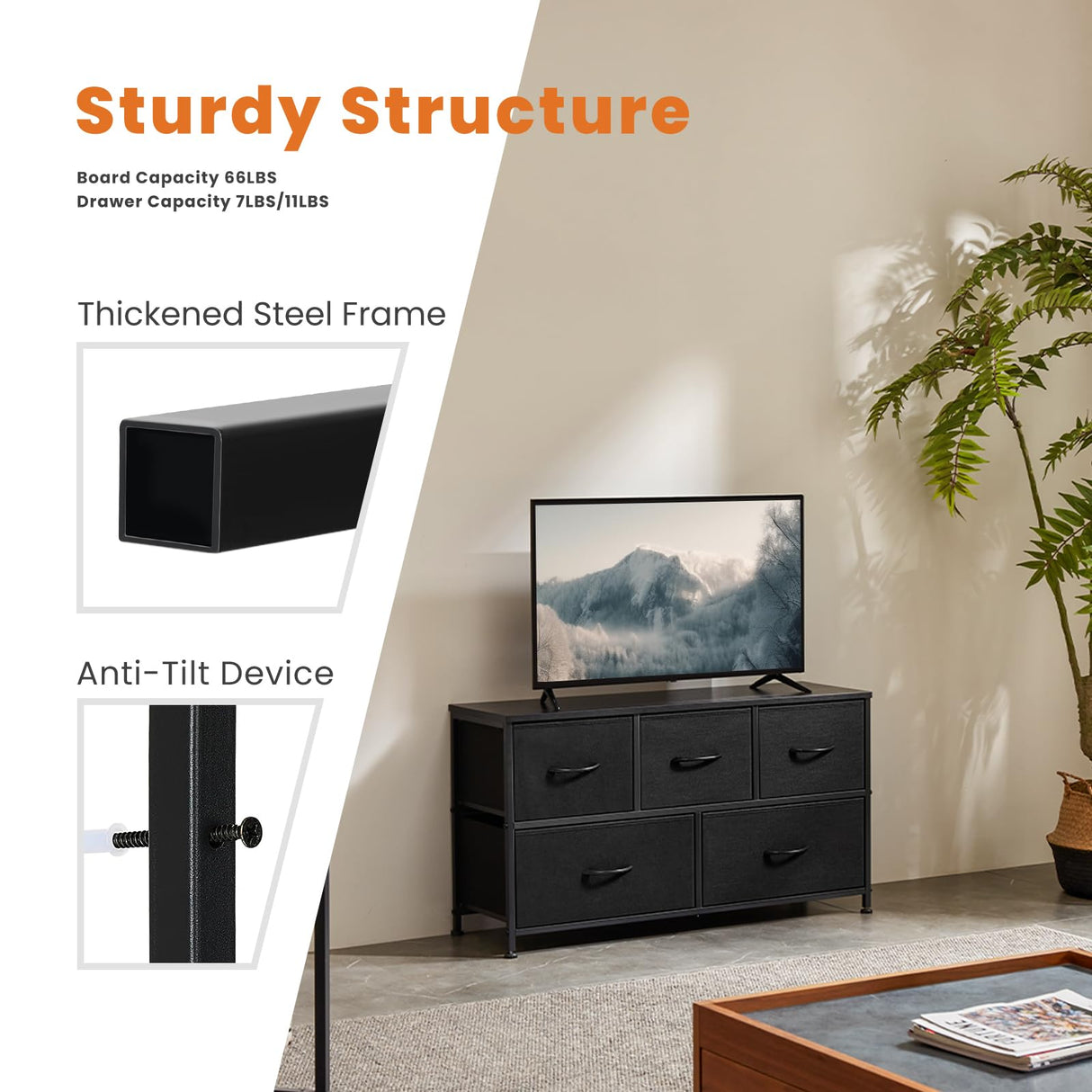 Sweetcrispy 5 Drawers Dresser for Bedroom, Kidsroom Furniture, Small Chest Tower, Storage Organizer Units for Clothing, Closet, Fabric Bins, Wood Sweetcrispy