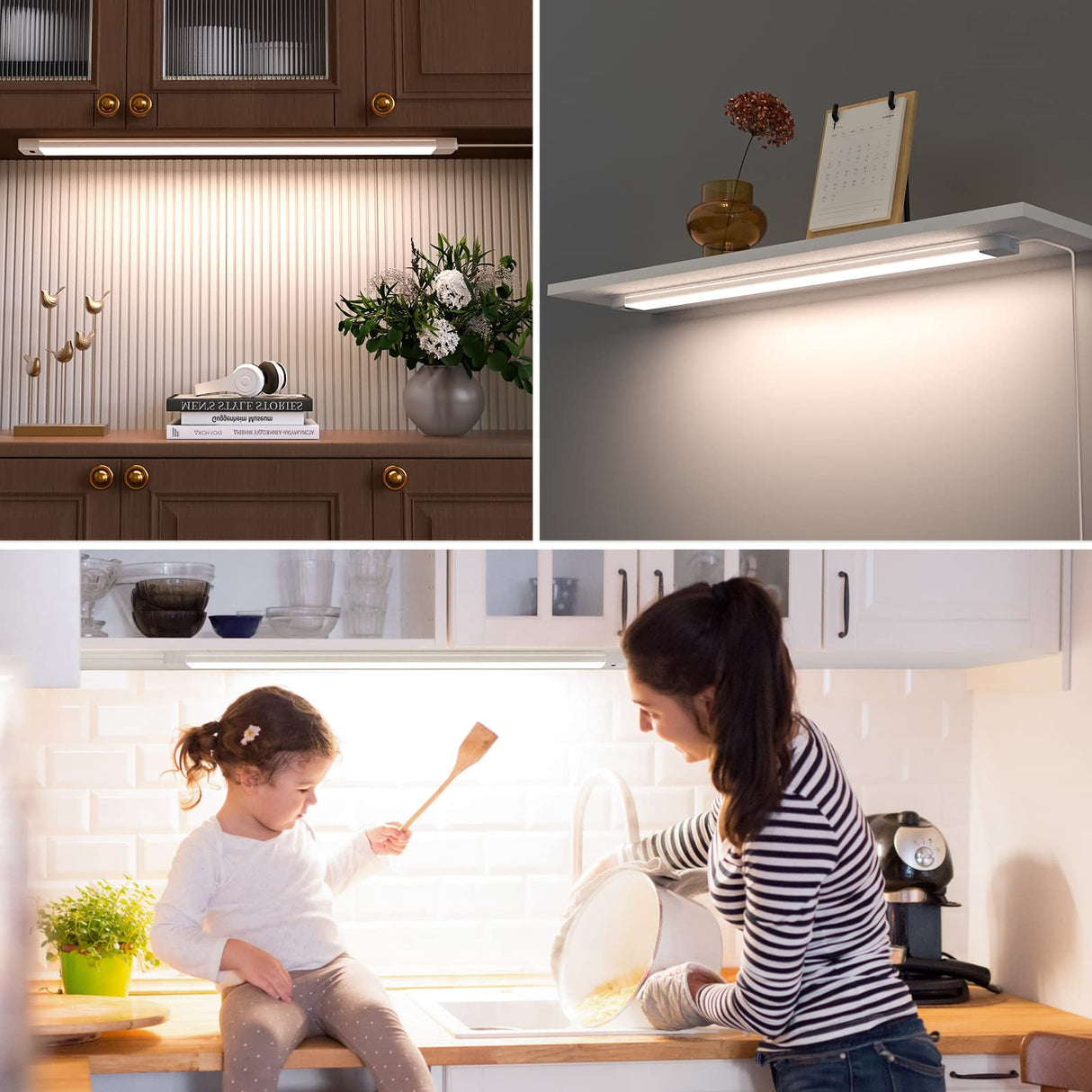 MYPLUS 16 Inch Under Cabinet Lights with Hand Wave, Under Counter Lighting 4000K Natural White,Dimmable,Plug and Play,LED Lights for Kitchen Cabinet, MYPLUS