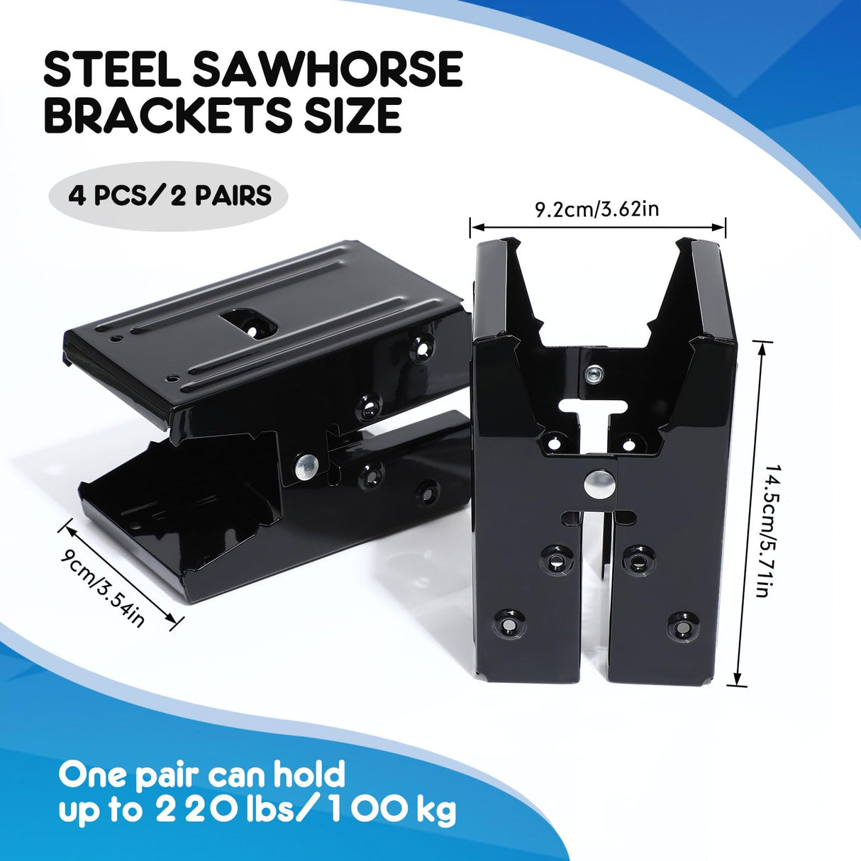 Gisafai 4 Pieces Steel Sawhorse Brackets with 220lb / 100kg Capacity (One Pair), Easy to Use Saw Horses Brackets Metal Brackets for Compact Storage, Gisafai