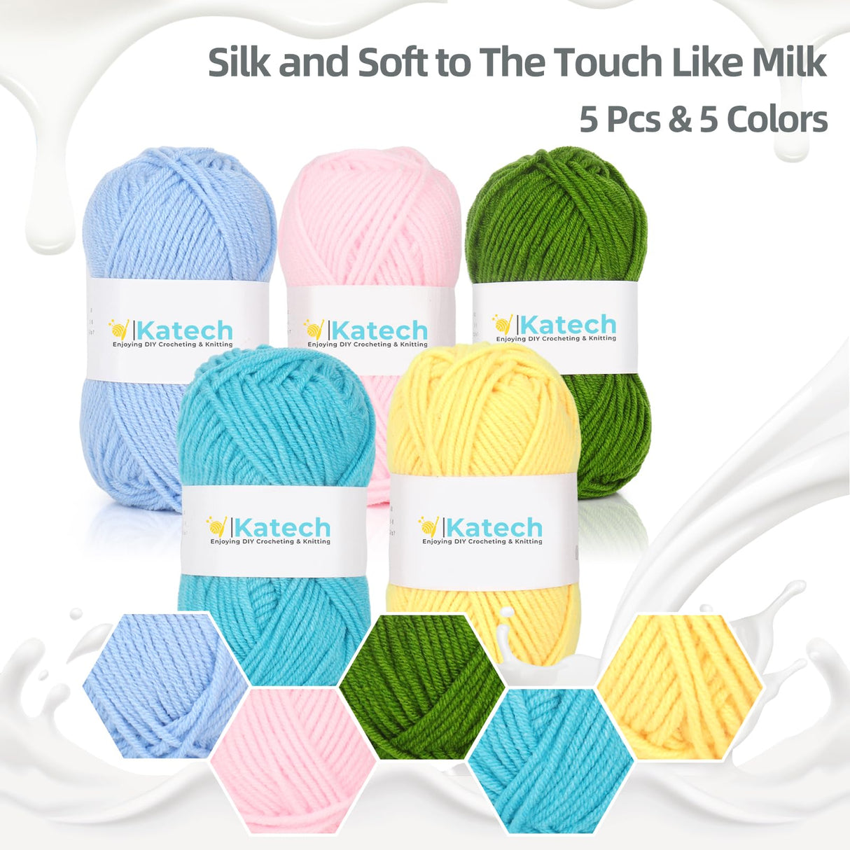 Katech Beginner Yarn for Crocheting and Knitting-Crochet Yarn Kit for Beginners-Includes 382 Yards Cotton Yarn Balls, Hooks, Accessories, Tutorials, Katech