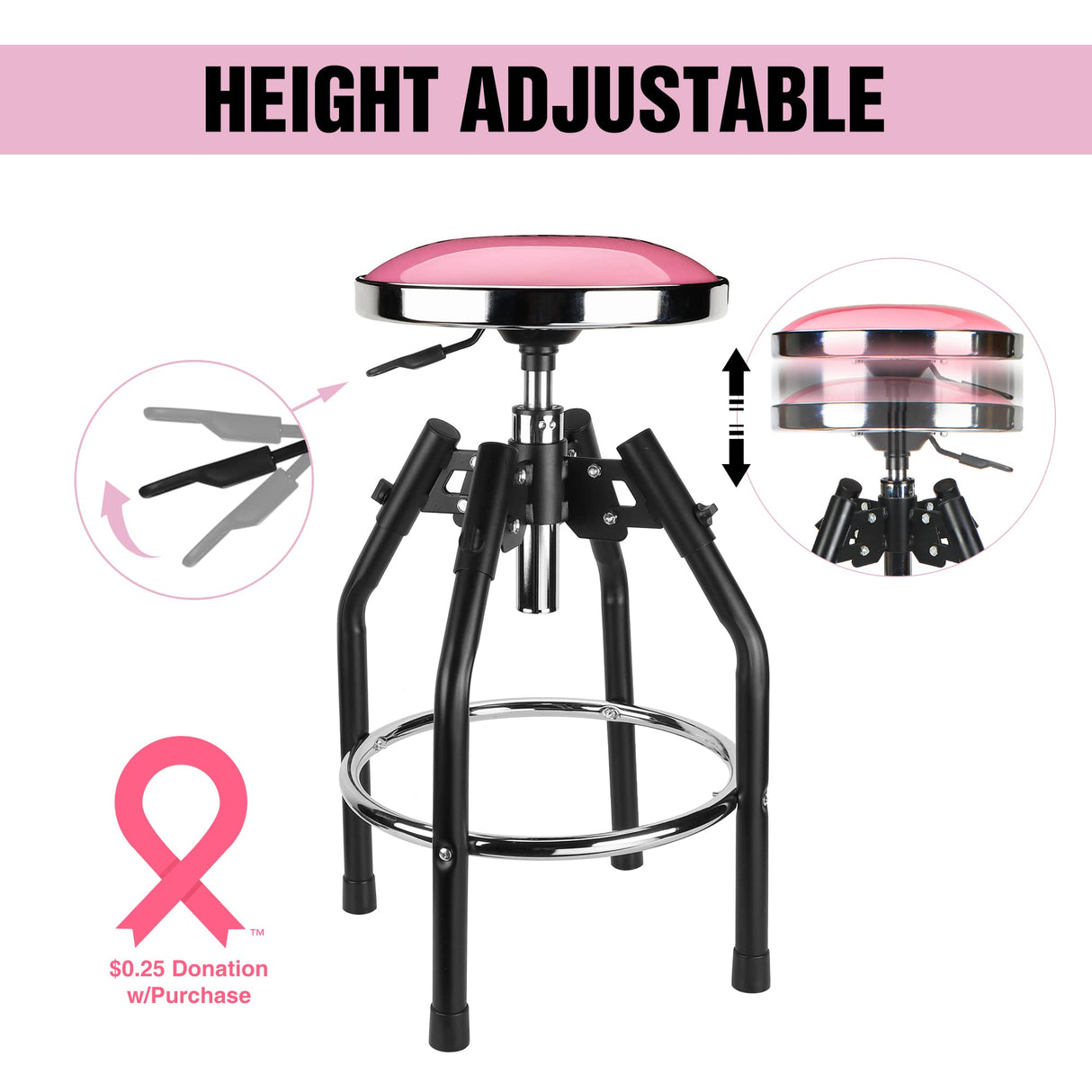 WORKPRO Heavy Duty Adjustable Hydraulic Shop Stool,Garage Bar Stool, 29in to 33. 86in, 330-Pound Capacity, Pink WORKPRO