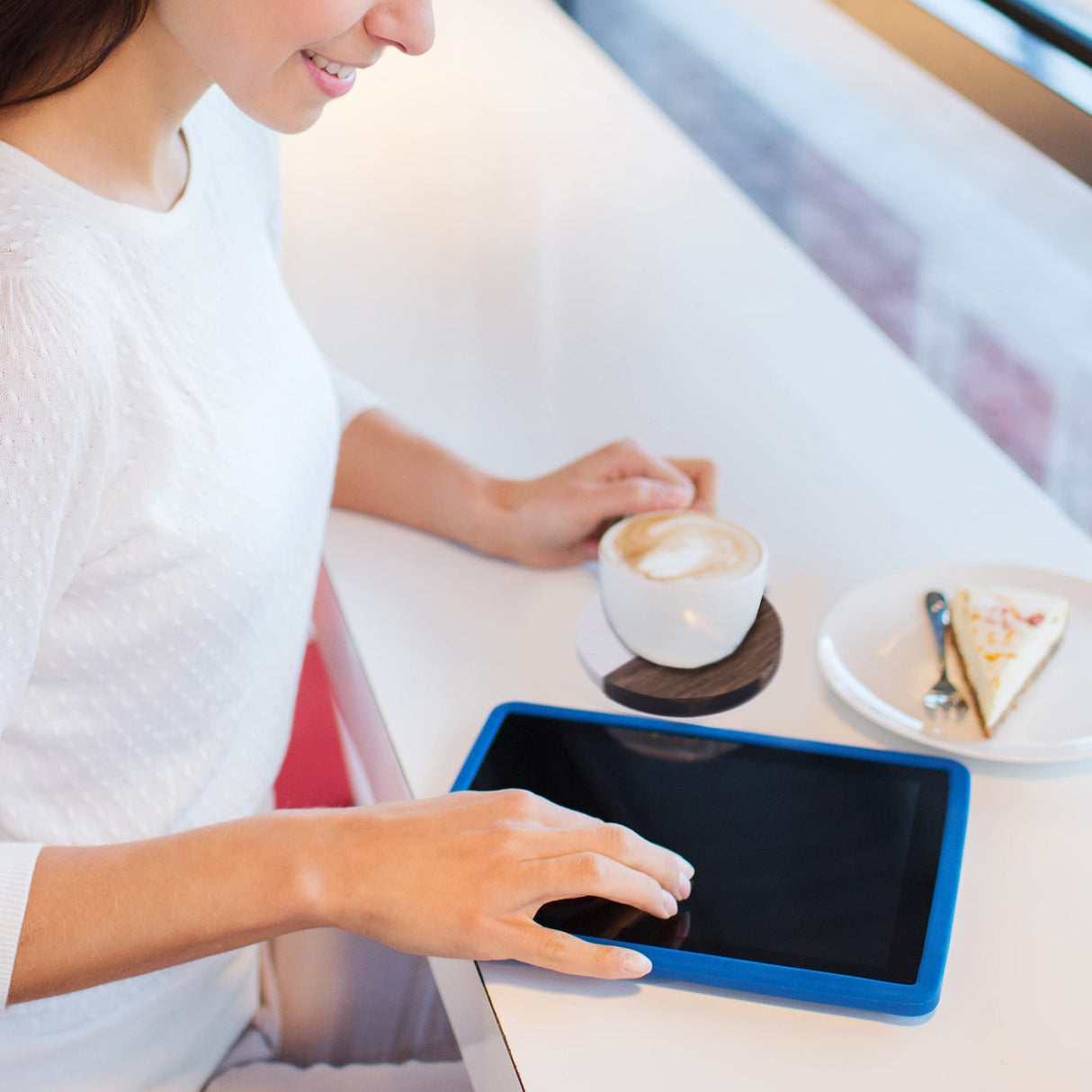 Custom Personalized Set of 4 Marble and Acacia Coasters for Drinks, Couples, Wedding Gift, New Home (Round Marble and Acacia) The Wedding Party Store