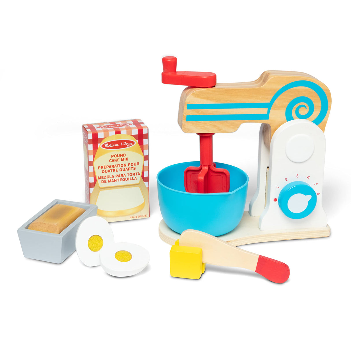 Melissa & Doug Wooden Make-a-Cake Mixer Set (10 pcs) - Food and Playset Accessories, Pretend Play Kitchen Toys For Kids Ages 3+ Melissa & Doug