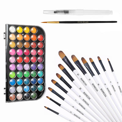 GETHPEN Filbert Paint Brushes Set of 12, Watercolor Paint 48 Colors Washable Watercolor Paint Set with a Brush a Refillable Water Brush Pen and