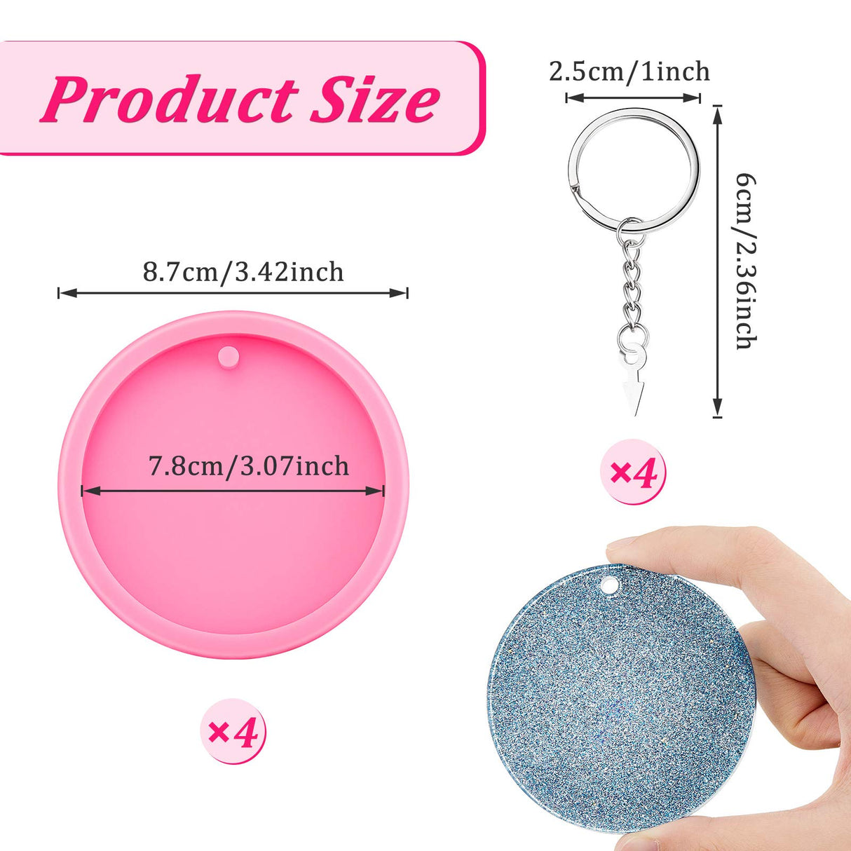 Boao 4 Pieces Resin Round Silicone Keychain Mold Silicone Circle Pendant Clay Mold for DIY Homemade Chocolate Dessert Boao