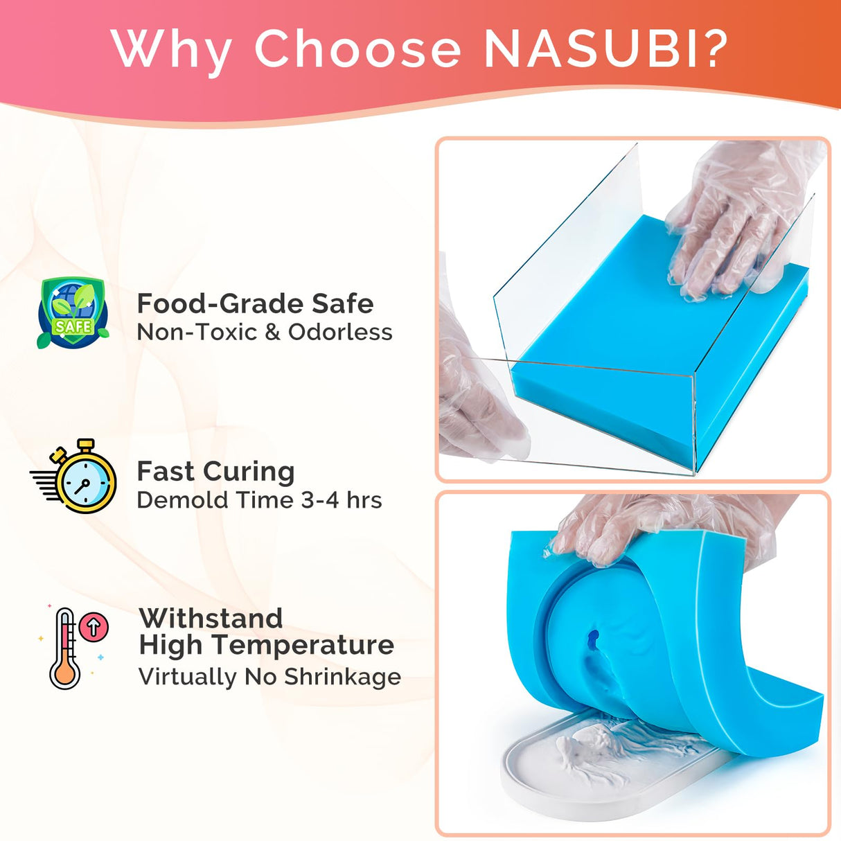 NASUBI Silicone Mold Making Kit 70.4oz,15A Non-Toxic Safe Liquid Silicone Rubber for Mold Making,4.4LB Mixing 1:1 by Weight Fast Curing Silicone NASUBI